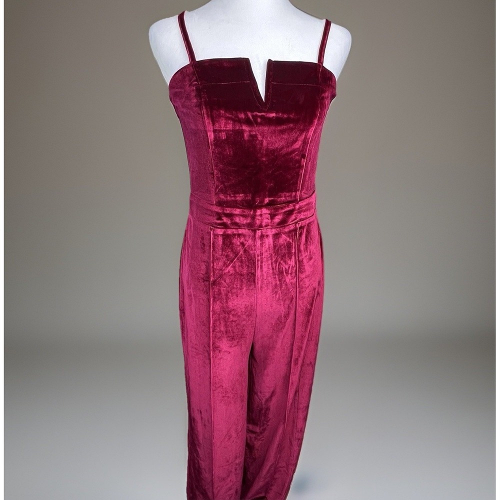 Pink Lilly Velvet Wide Leg Jumpsuit Womens M Romper Burgundy Wine Valentines